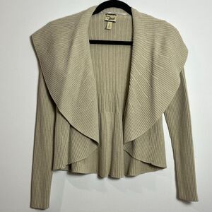 Knitted By Bass Tan Shawl Collar Sweater Women's Small Flared Wrap Cotton Blend